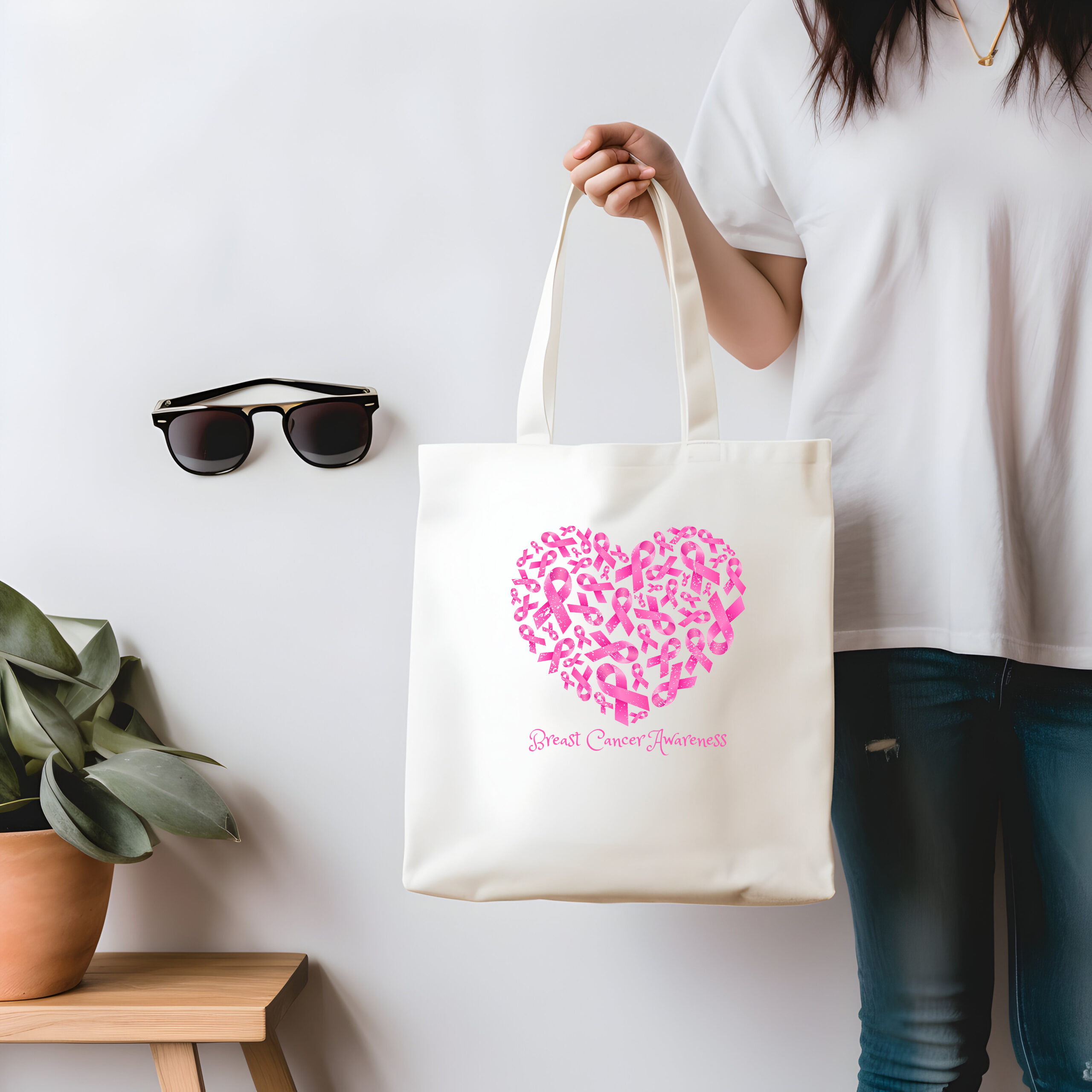 Pink Heart Breast Cancer Awareness Classic Tote Bag Savage Print Studio