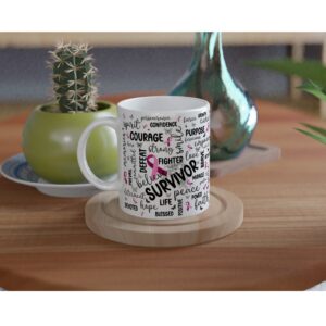 Words of Wisdom Breast Cancer Survivor Mug - White 11oz