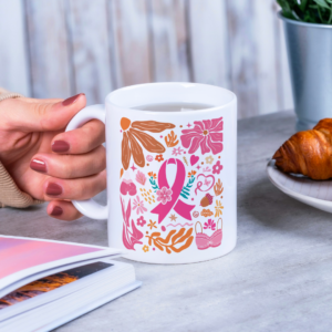 Boho-Inspired Floral Breast Cancer Awareness White 11oz Ceramic Mug