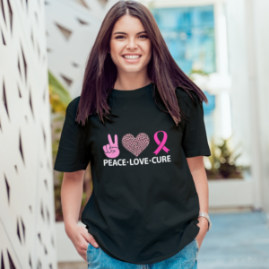 Breast Cancer Awareness - Peace Love Cure Pink Ribbon T-shirt