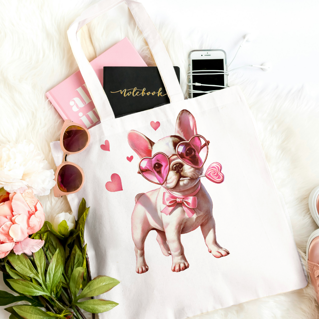 Frenchie Love - French Bulldog Themed Tote Bag for Valentine's and All-Year-Round Shopping